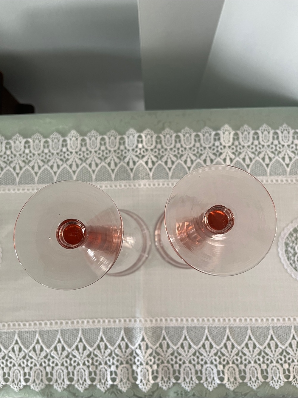 Vintage Hand-Blown Blush Pink Stemmed Wine Glasses - Set of 6 Approx 8 3/4” - Picture 3 of 4